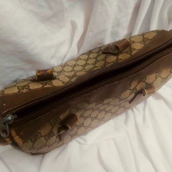 Gucci Vintage GG Logo Boston / Doctor Brown Tan Leather Handbag - FLAW - Picture 12 of 16